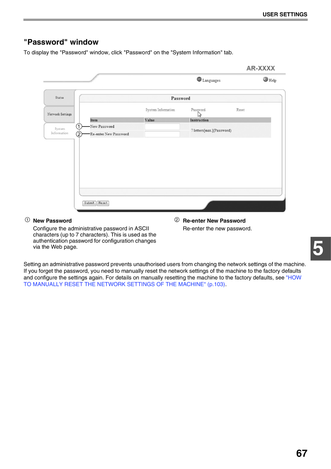 Sharp AR-5520N, AR-5516N manual Password window, Re-enter New Password Re-enter the new password 