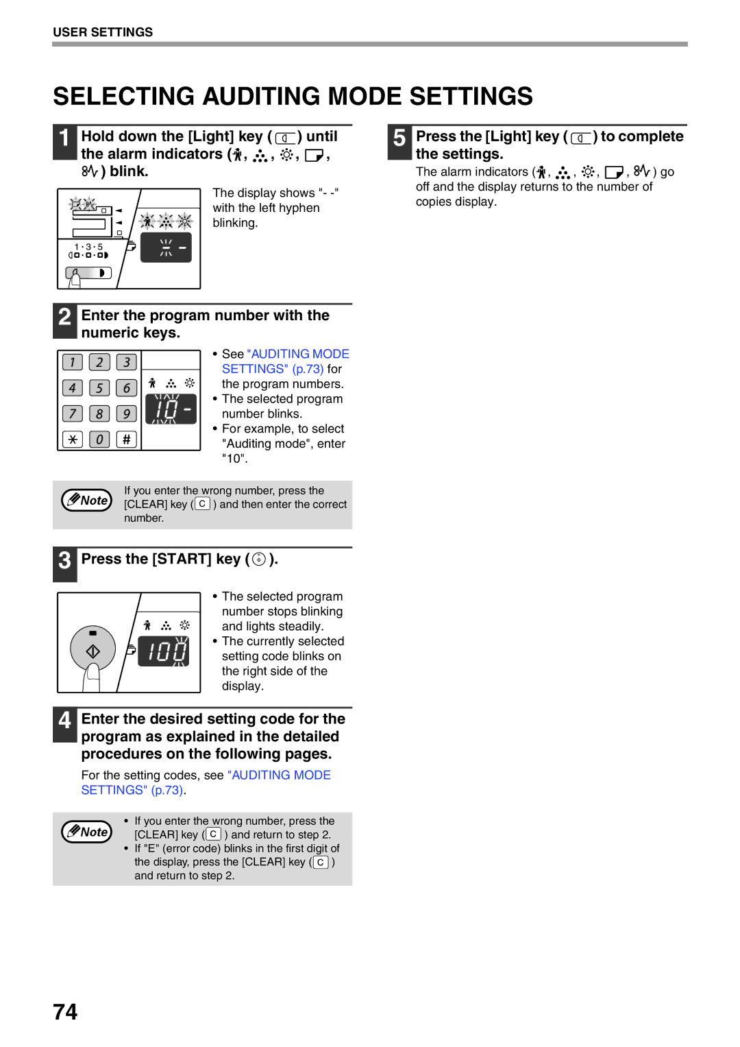 Sharp AR-5516N, AR-5520N manual Selecting Auditing Mode Settings, For the setting codes, see Auditing Mode Settings p.73 