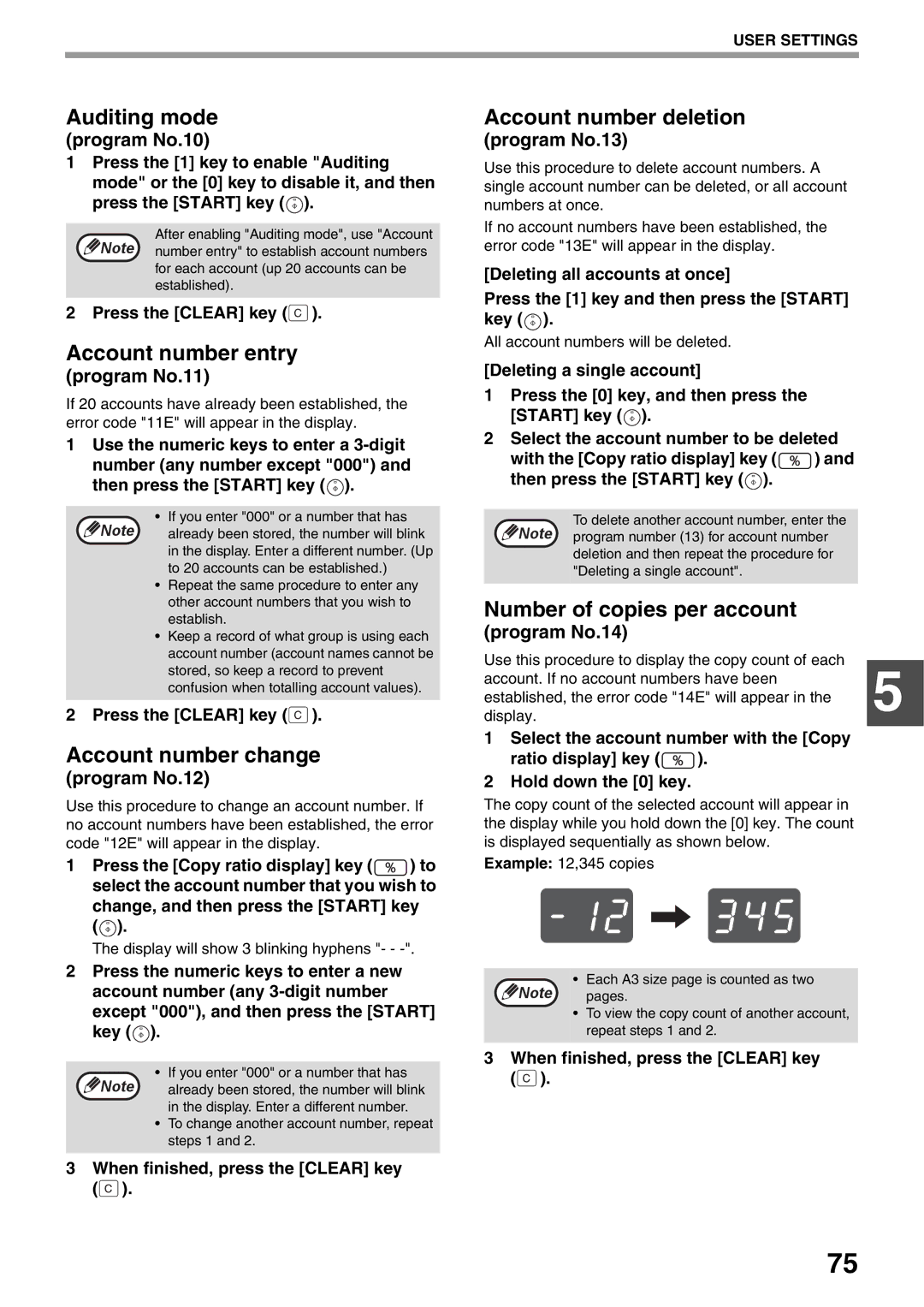 Sharp AR-5520N, AR-5516N manual Auditing mode, Account number entry, Account number change, Account number deletion 