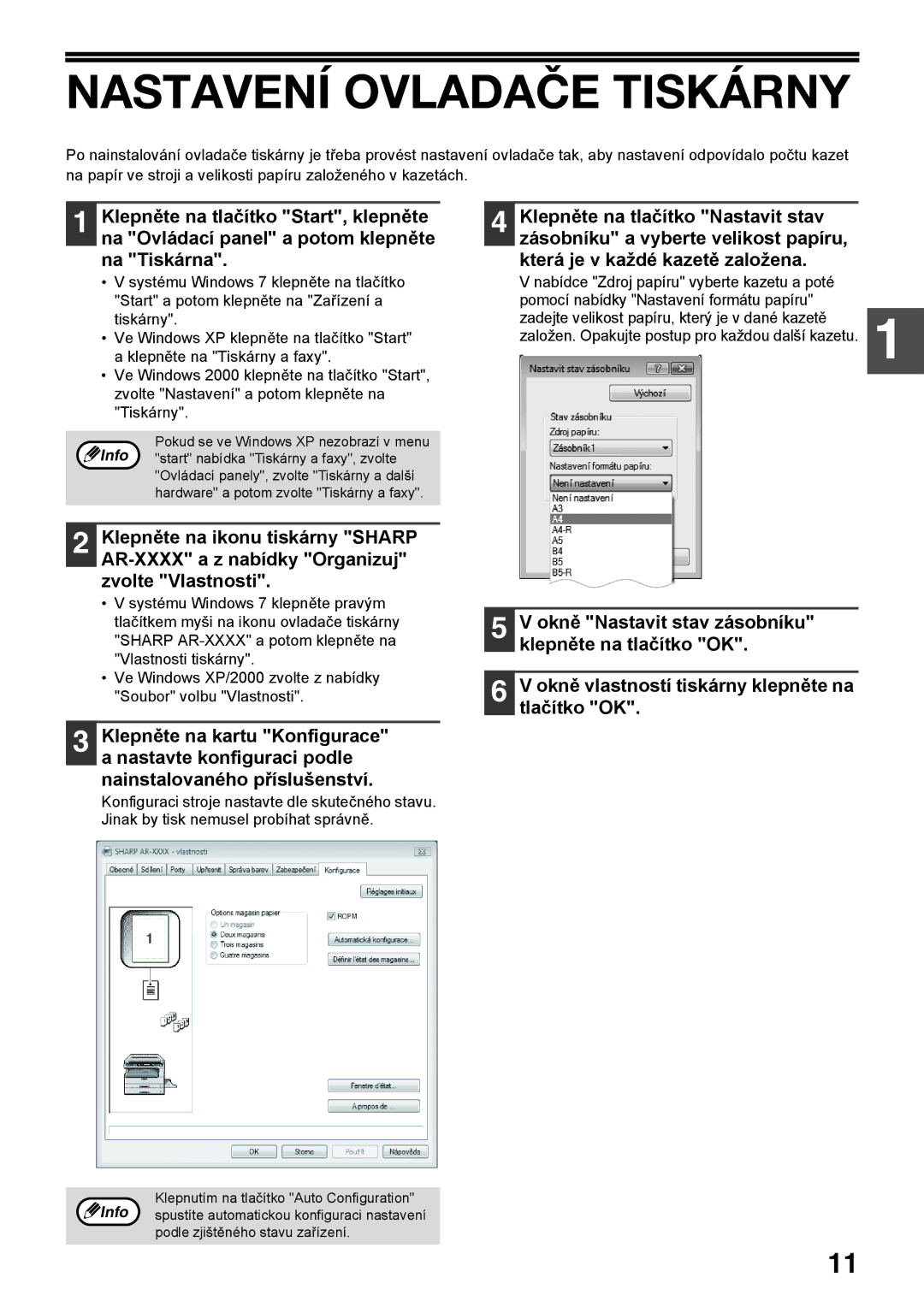 Sharp AR-5620D, AR-5623D, AR-5618D manual Nastavení Ovladače Tiskárny 