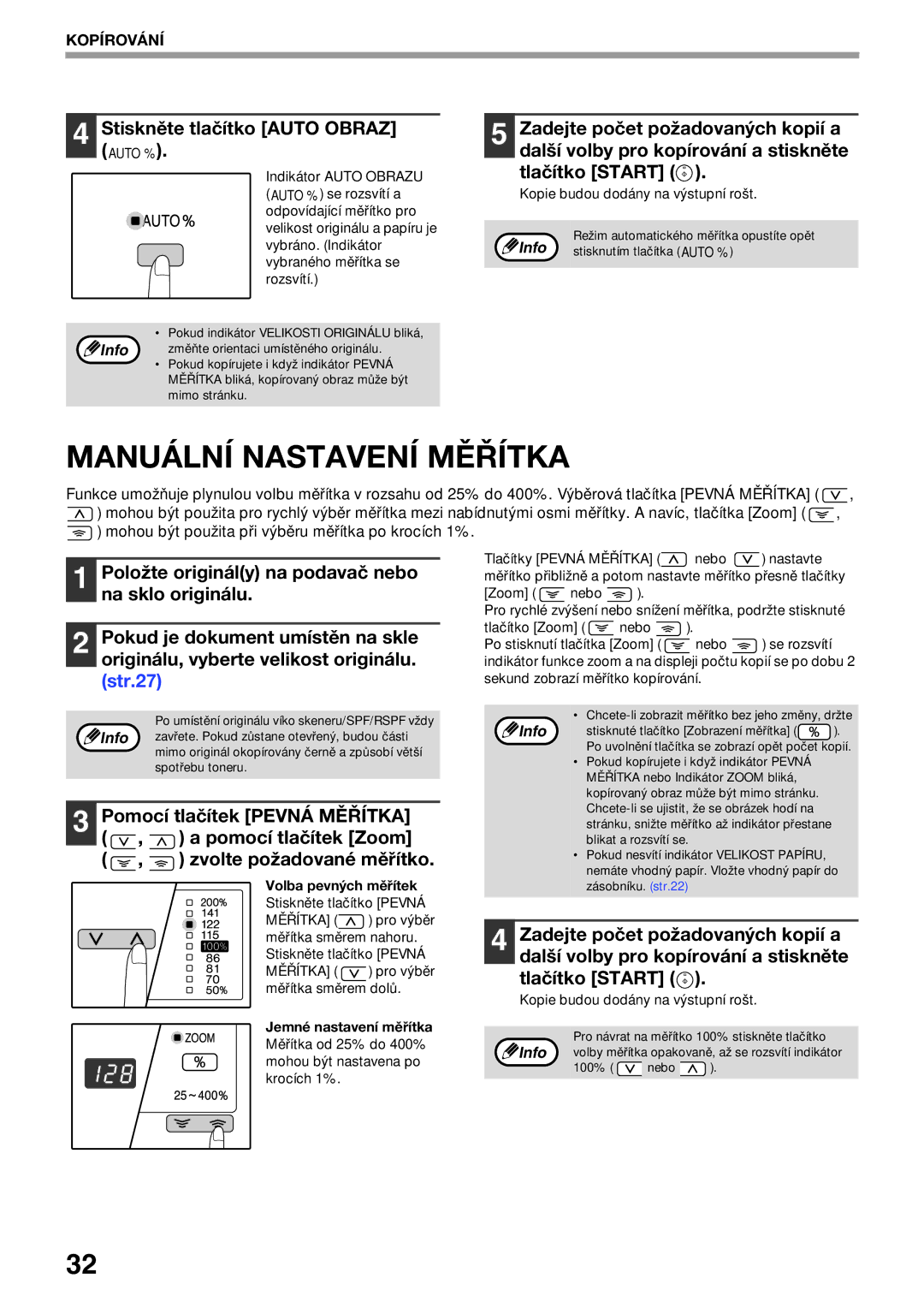 Sharp AR-5618, AR-5620D Manuální Nastavení Měřítka, Stiskněte tlačítko Auto Obraz, Kopie budou dodány na výstupní rošt 