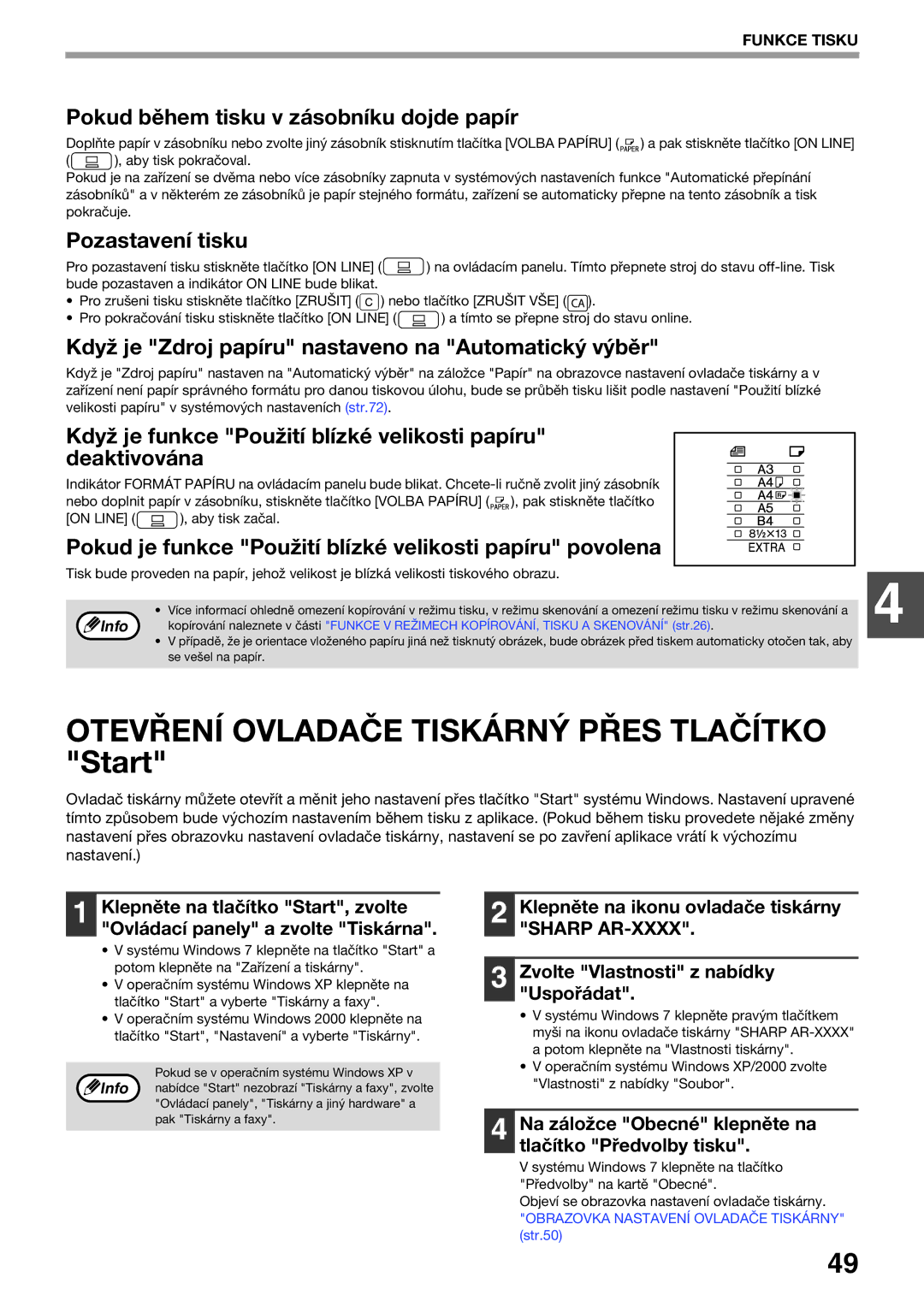 Sharp AR-5620D, AR-5623D, AR-5618D manual Otevření Ovladače Tiskárný Přes Tlačítko Start 