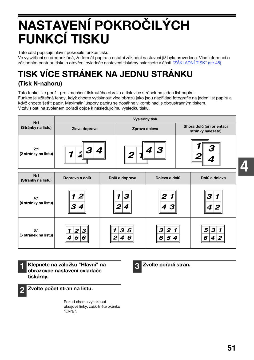 Sharp AR-5618D, AR-5620D, AR-5623 Nastavení Pokročilých Funkcí Tisku, Tisk Více Stránek NA Jednu Stránku, Tisk N-nahoru 