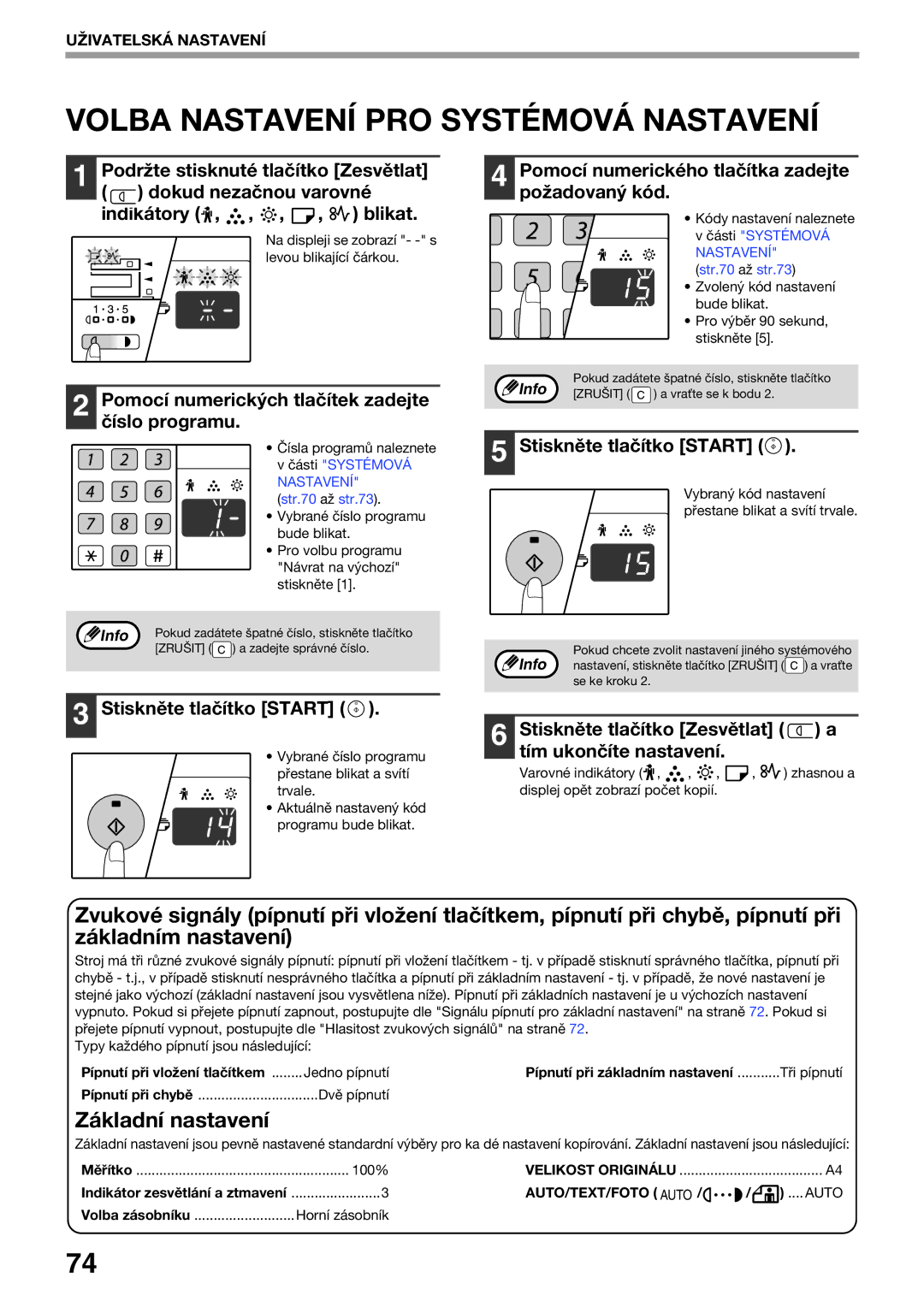 Sharp AR-5620D, AR-5623D, AR-5618D manual Volba Nastavení PRO Systémová Nastavení, Základní nastavení 