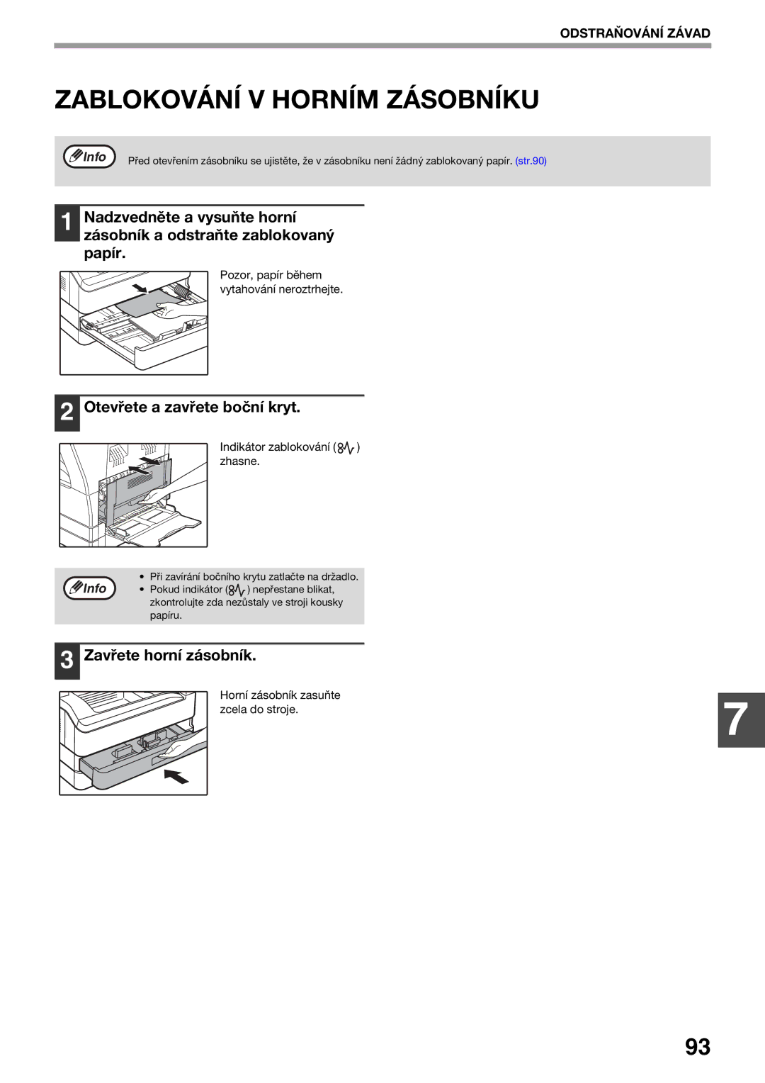 Sharp AR-5618D, AR-5620D, AR-5623D manual Zablokování V Horním Zásobníku, Zavřete horní zásobník, Horní zásobník zasuňte 