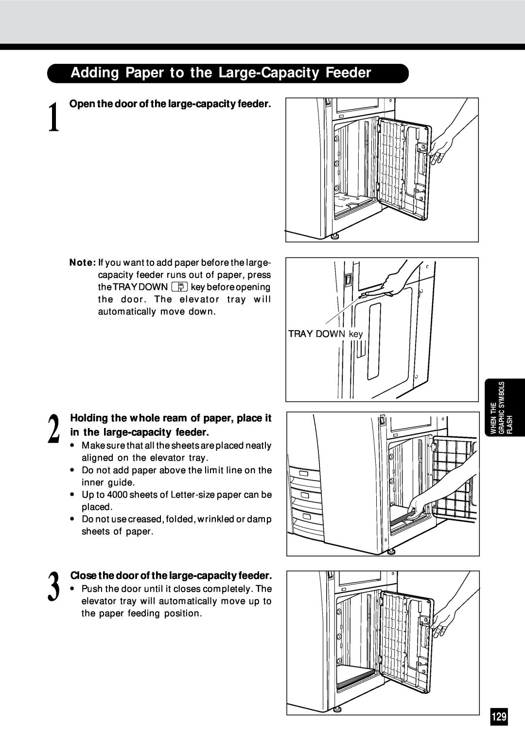 Sharp AR-650 operation manual Adding Paper to the Large-Capacity Feeder, Open the door of the large-capacity feeder 