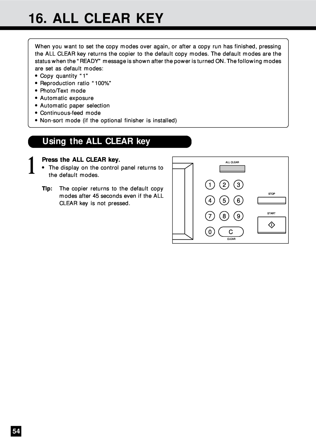 Sharp AR-650 operation manual All Clear Key, Using the ALL CLEAR key, Press the ALL CLEAR key 