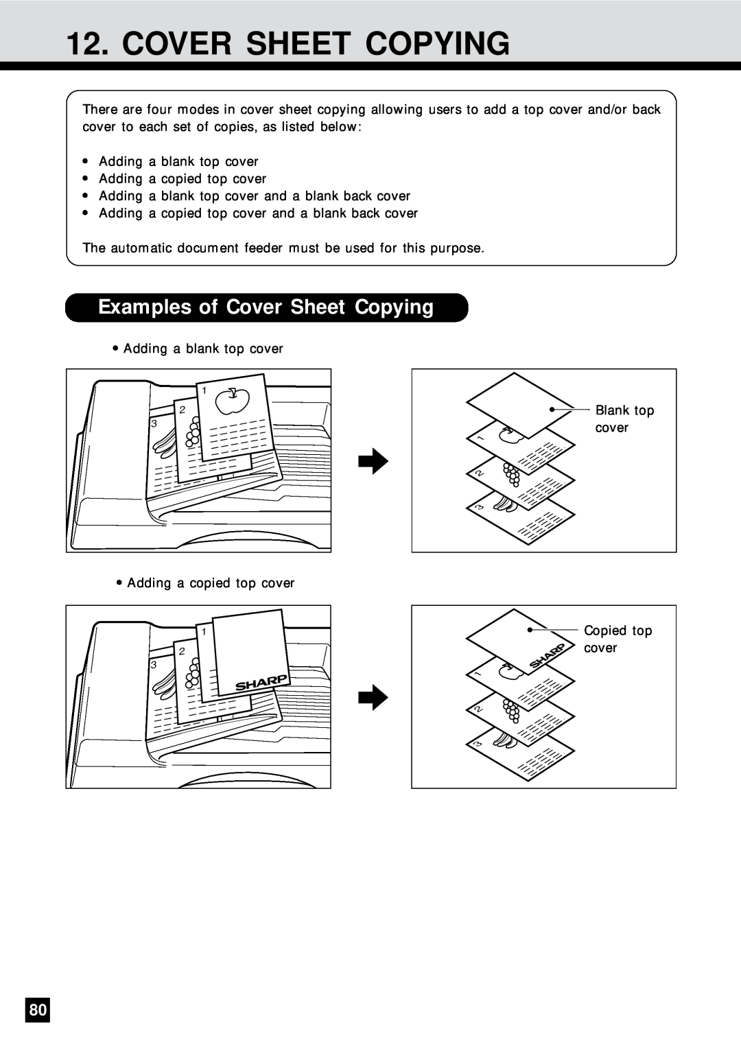 Sharp AR-650 operation manual Examples of Cover Sheet Copying 