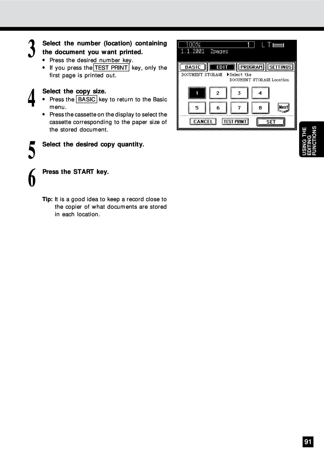Sharp AR-650 operation manual Select the number location containing, the document you want printed, Select the copy size 