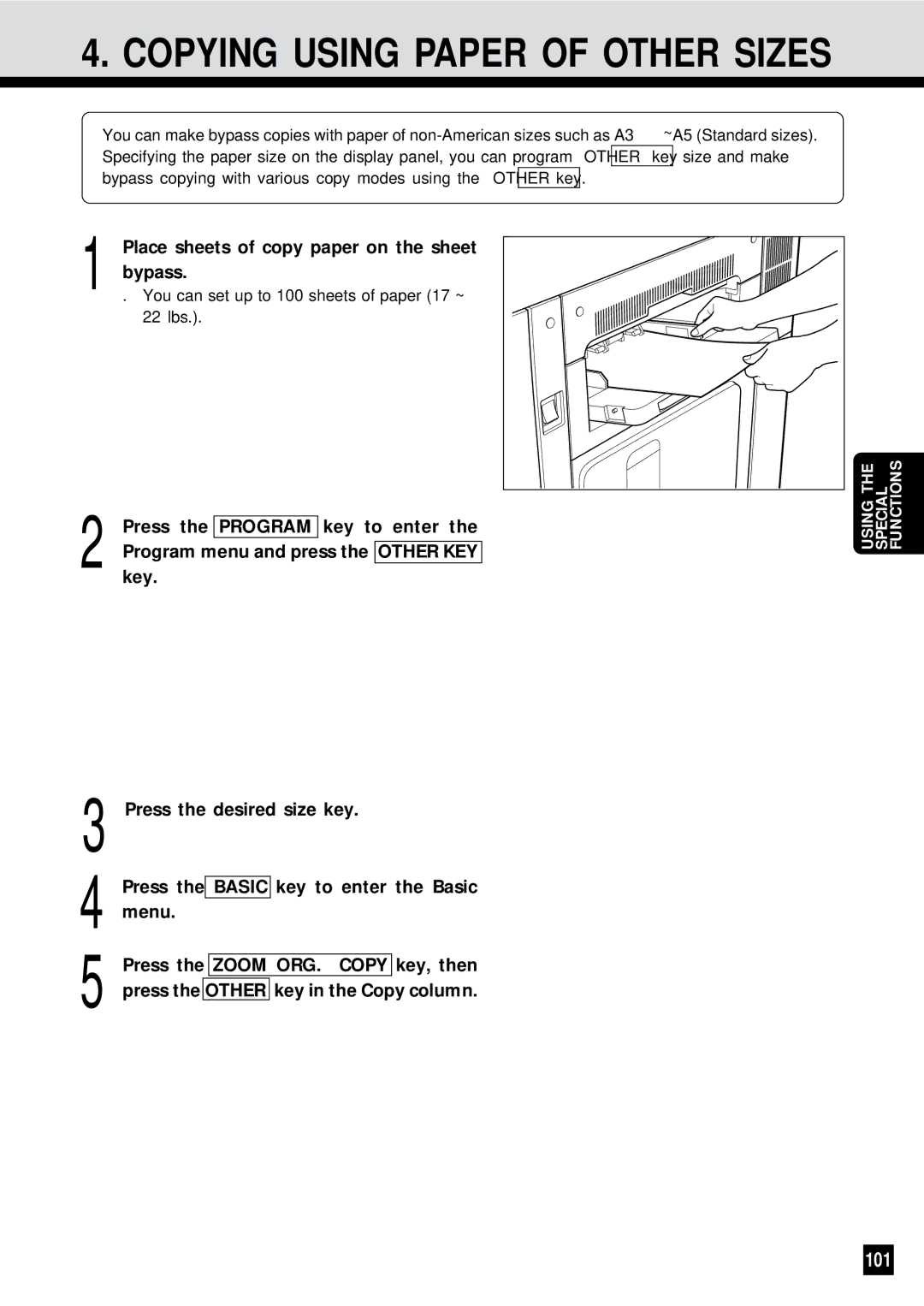 Sharp AR-650 operation manual Copying Using Paper of Other Sizes, 101 