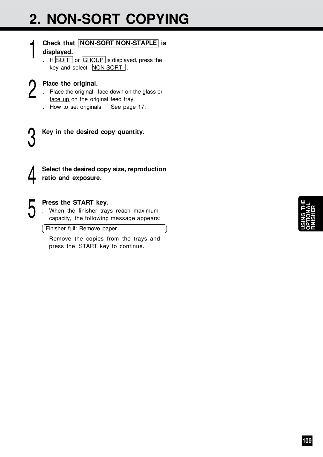 Sharp AR-650 operation manual NON-SORT Copying, 109, Check that, Ratio and exposure 