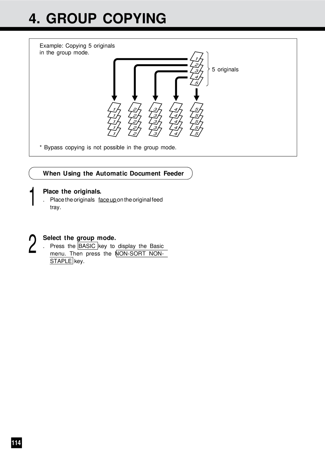 Sharp AR-650 operation manual Group Copying, 114, Select the group mode 