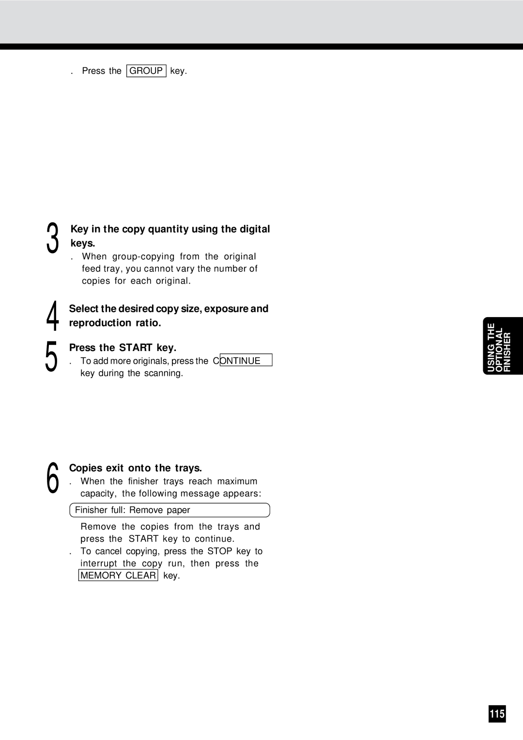 Sharp AR-650 operation manual 115, Key in the copy quantity using the digital, Keys 