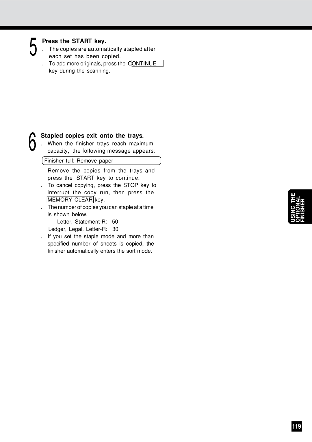 Sharp AR-650 operation manual 119, Stapled copies exit onto the trays 