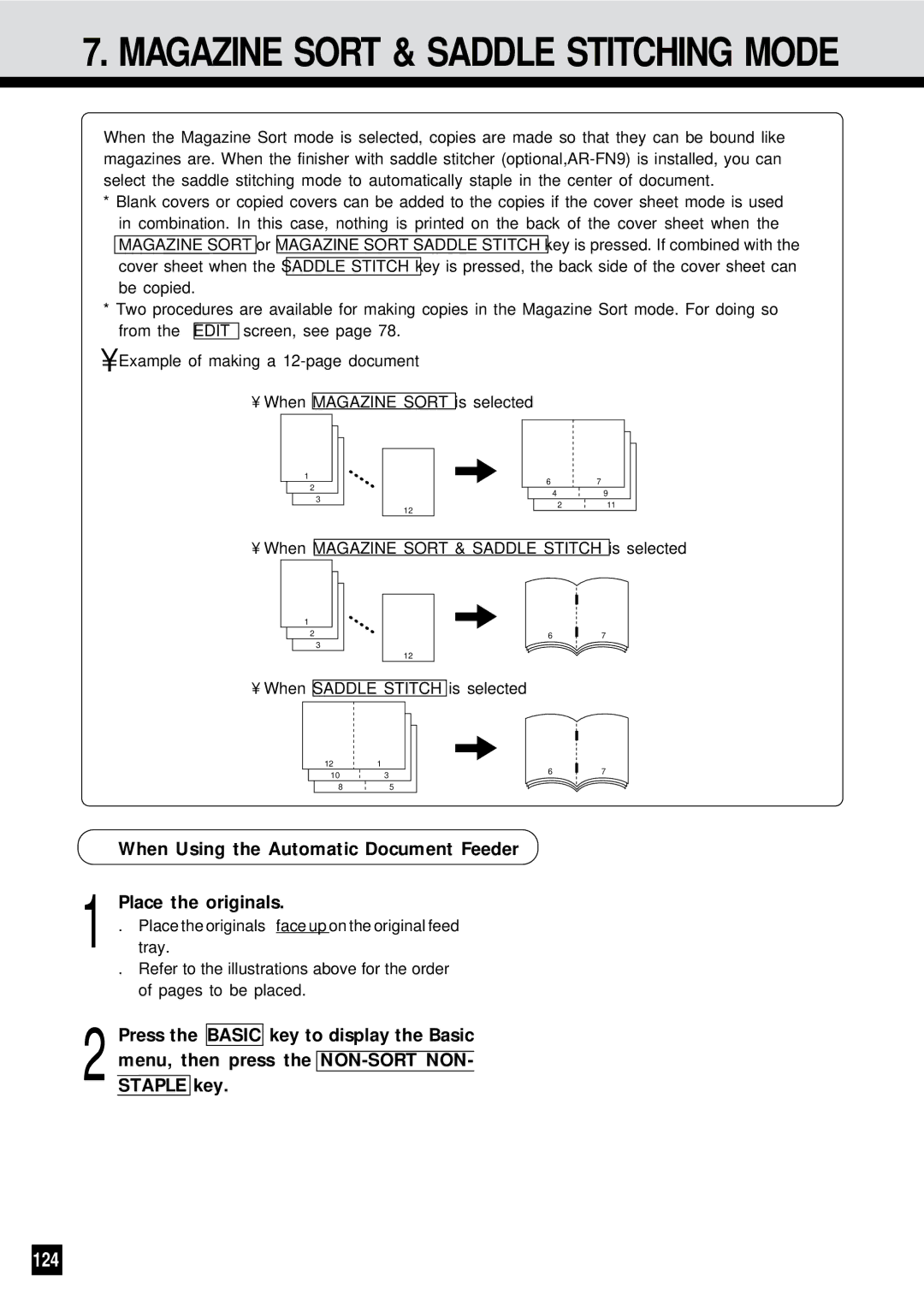 Sharp AR-650 operation manual Magazine Sort & Saddle Stitching Mode, 124 