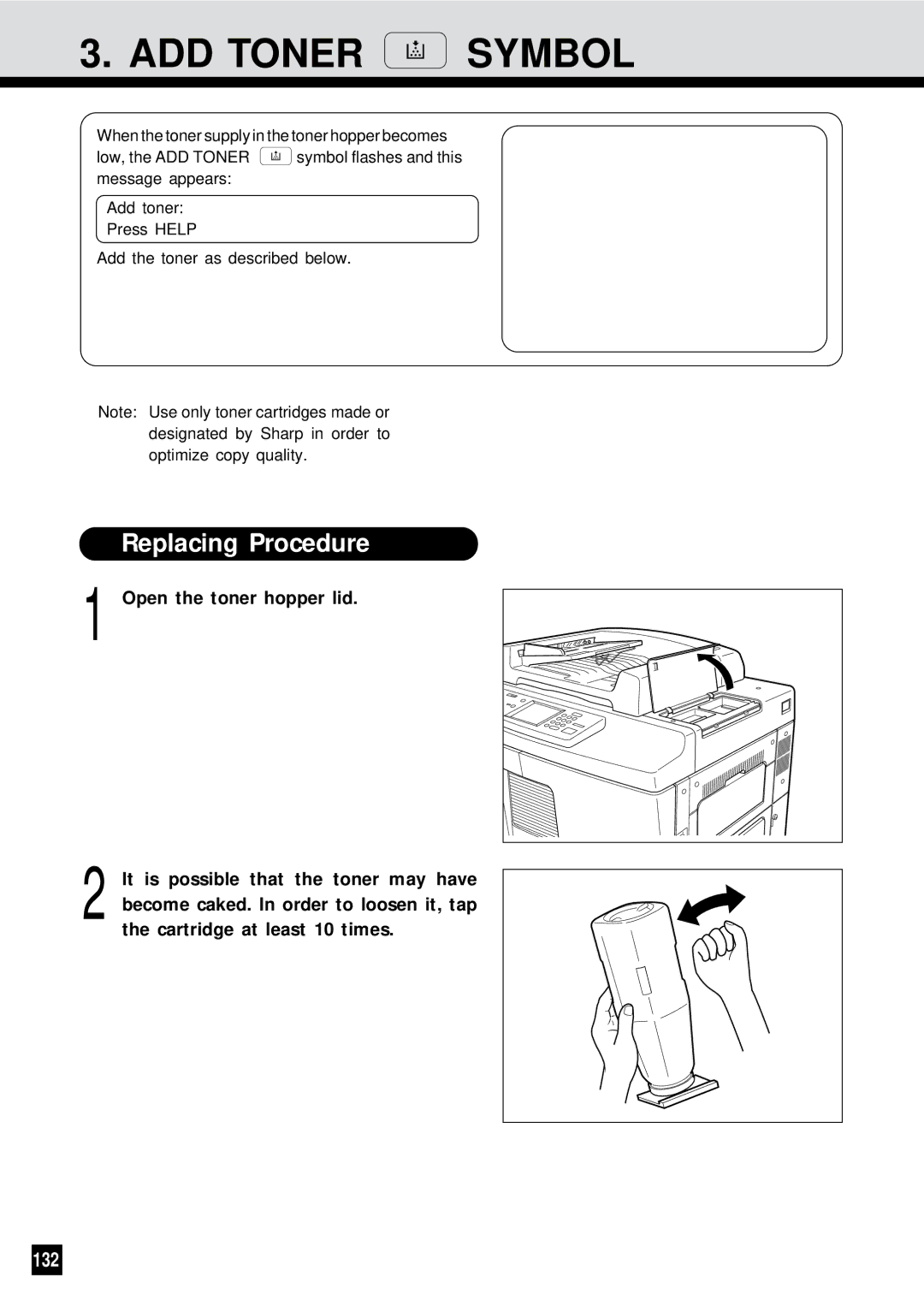 Sharp AR-650 operation manual ADD Toner Symbol, 132 