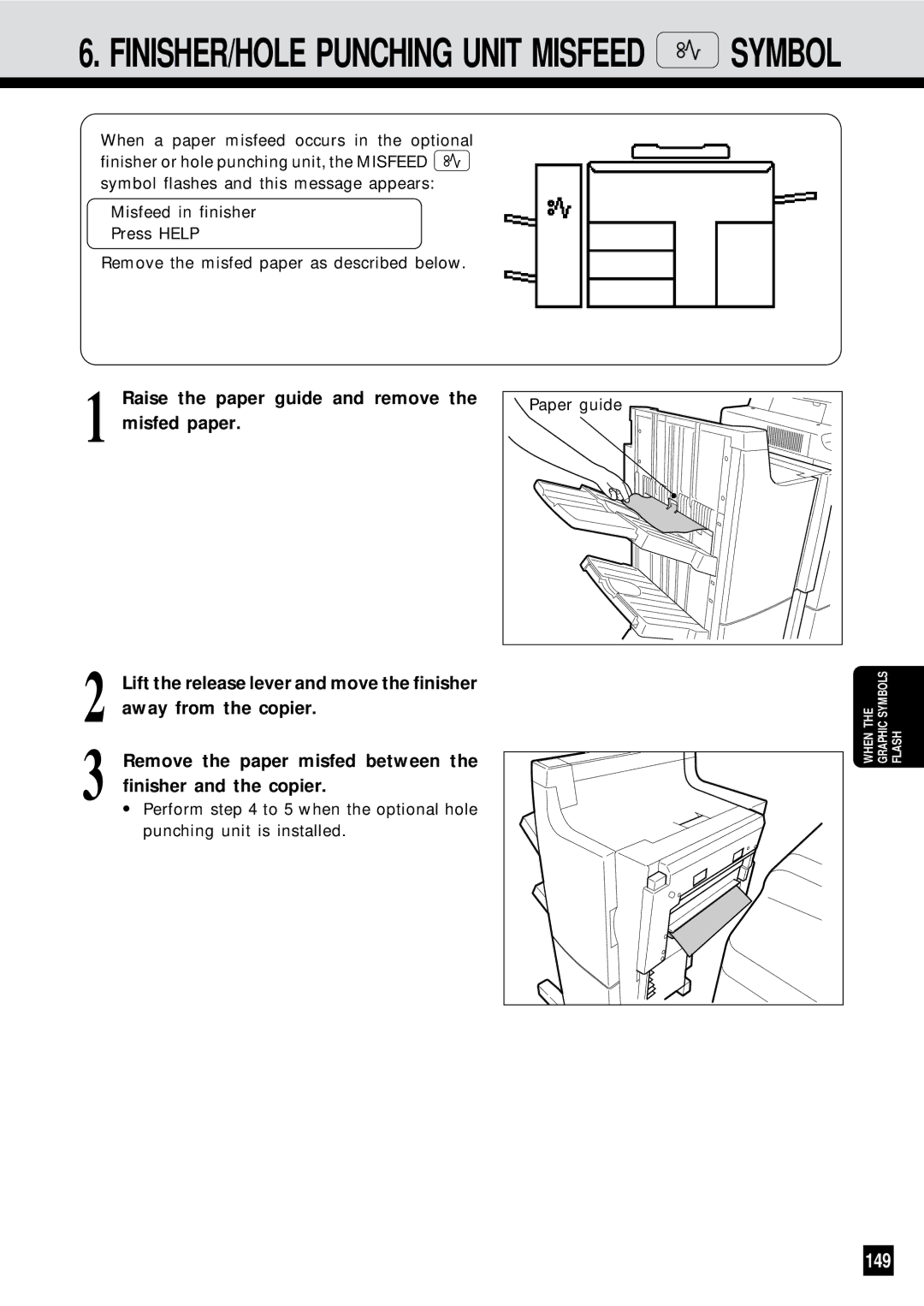 Sharp AR-650 operation manual 149, Raise the paper guide and remove Misfed paper 