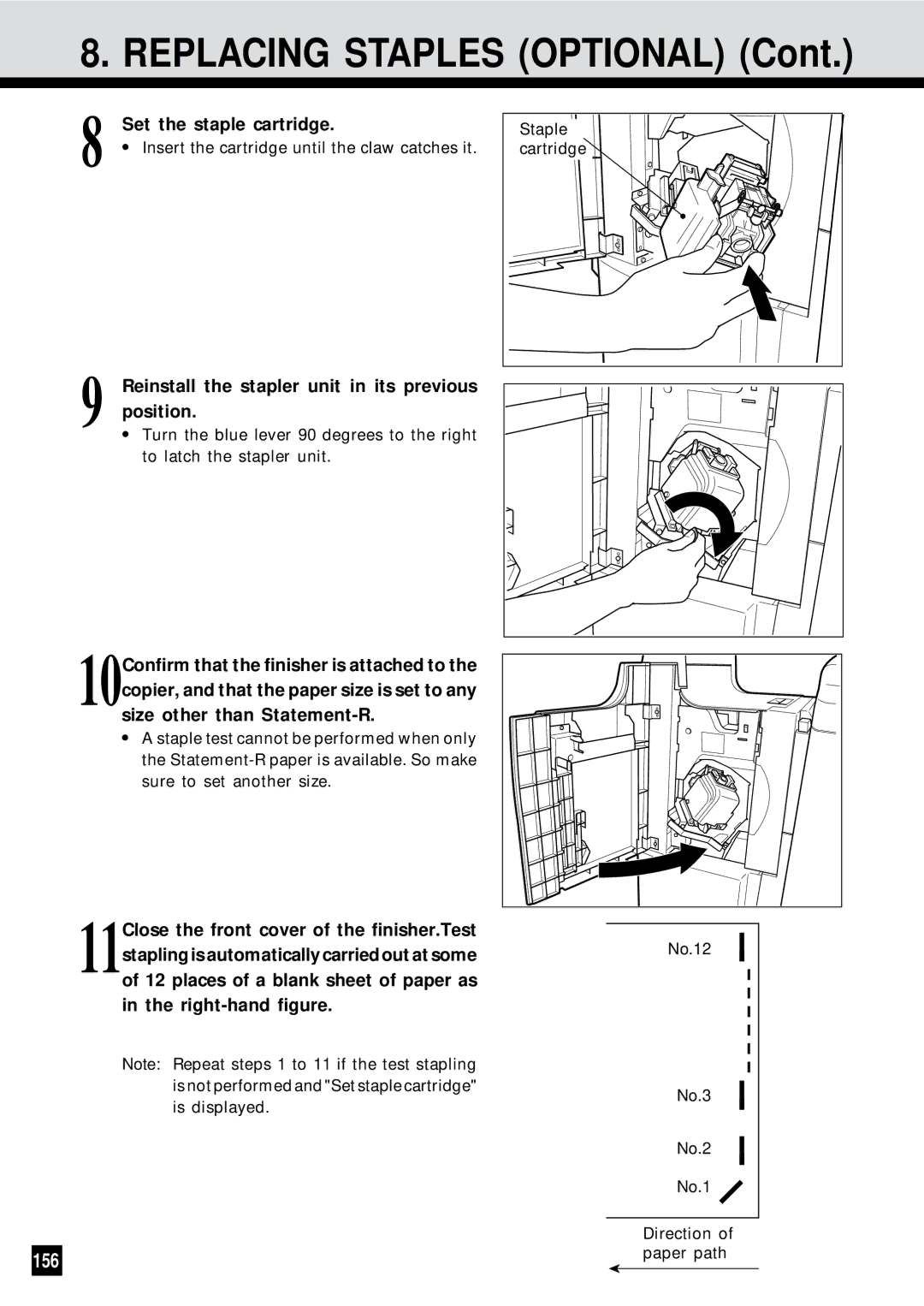 Sharp AR-650 operation manual Replacing Staples Optional, 156, Set the staple cartridge 