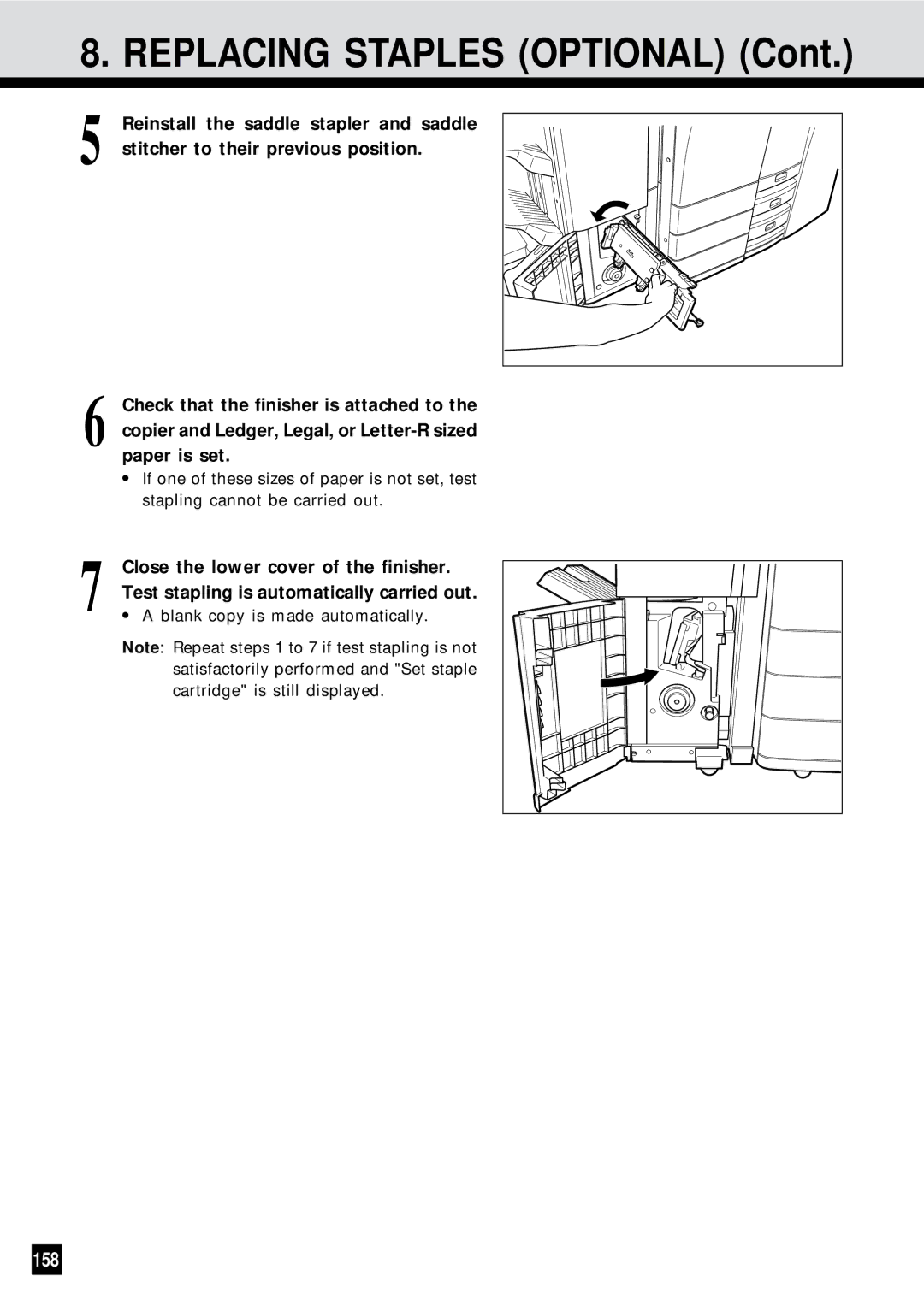 Sharp AR-650 operation manual 158, Test stapling is automatically carried out, Blank copy is made automatically 