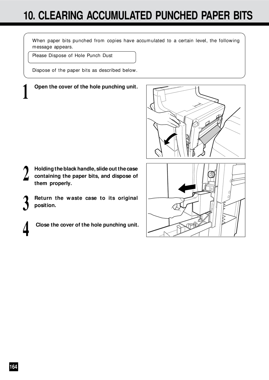 Sharp AR-650 operation manual Clearing Accumulated Punched Paper Bits, 164 