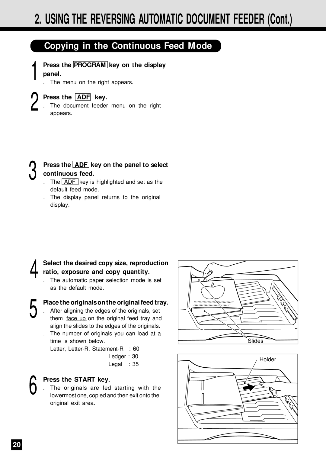 Sharp AR-650 operation manual Copying in the Continuous Feed Mode 