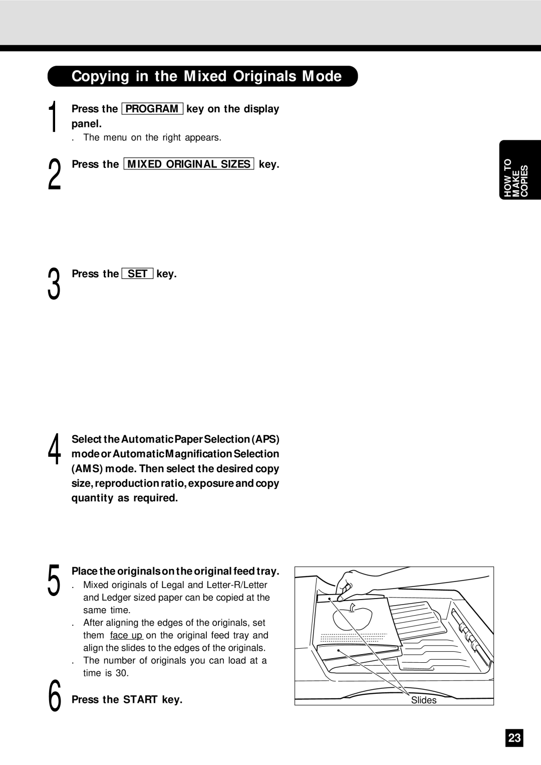 Sharp AR-650 operation manual Copying in the Mixed Originals Mode, Press the SET key 