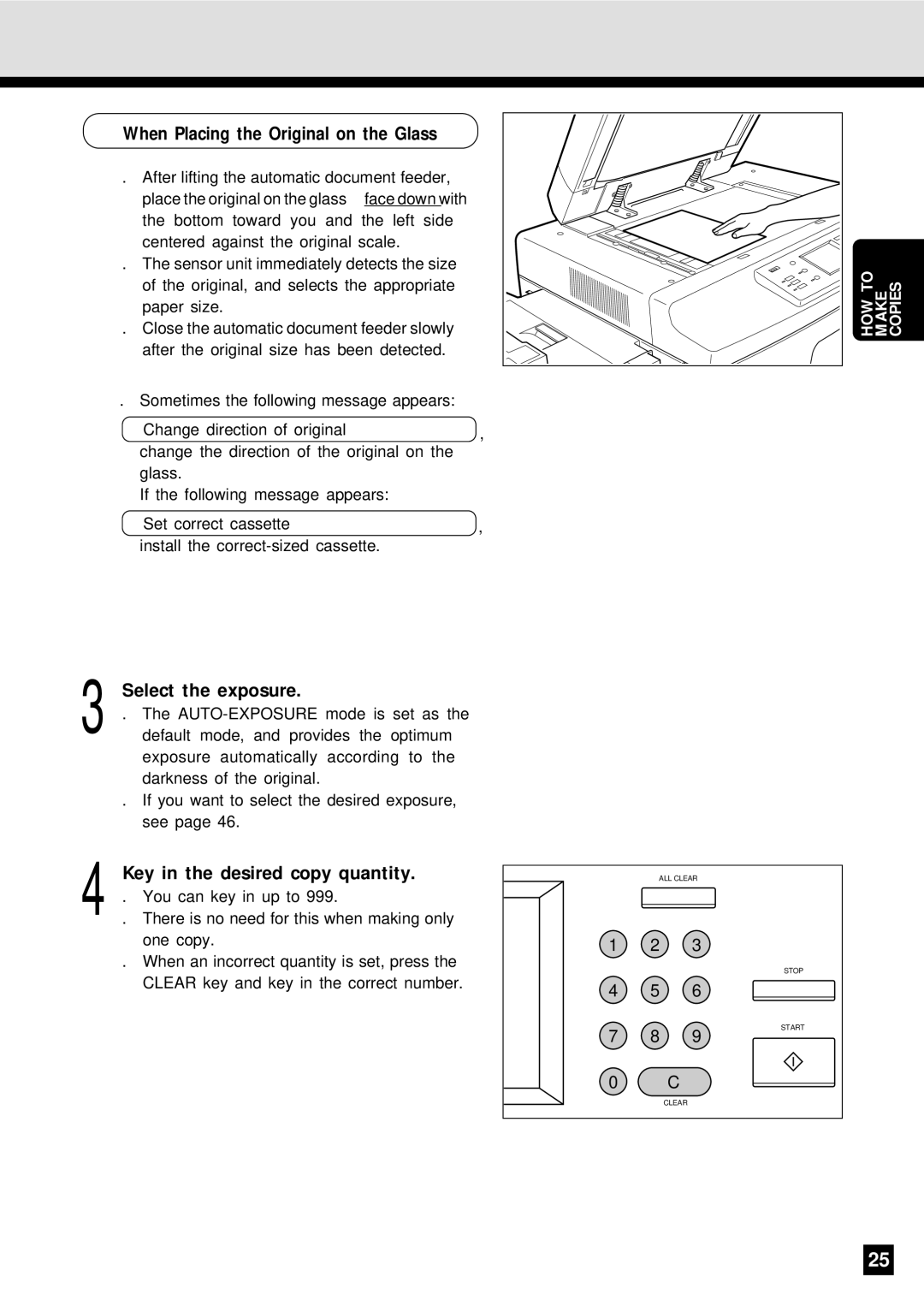 Sharp AR-650 operation manual Select the exposure, Key in the desired copy quantity 