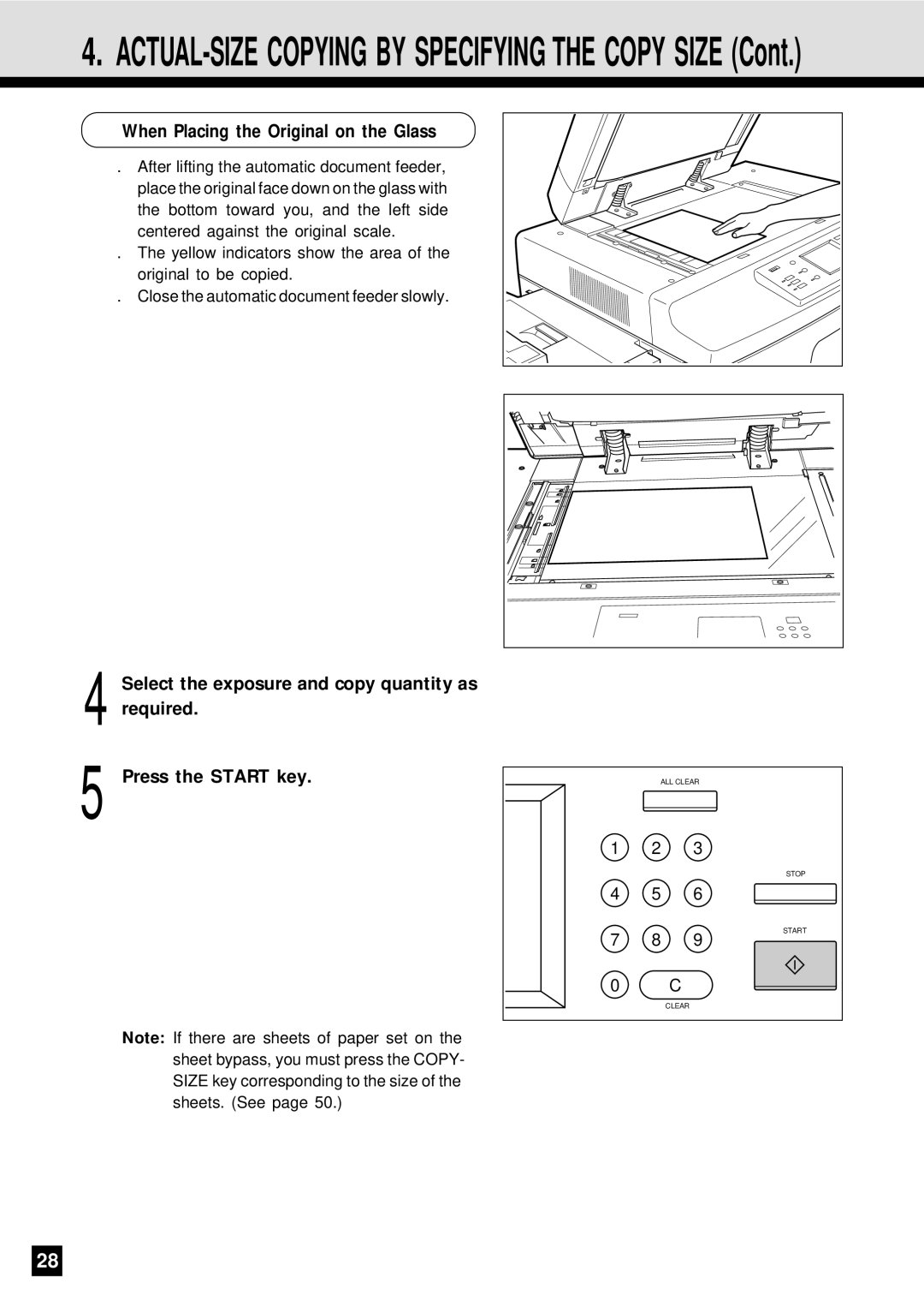 Sharp AR-650 operation manual ACTUAL-SIZE Copying by Specifying the Copy Size 