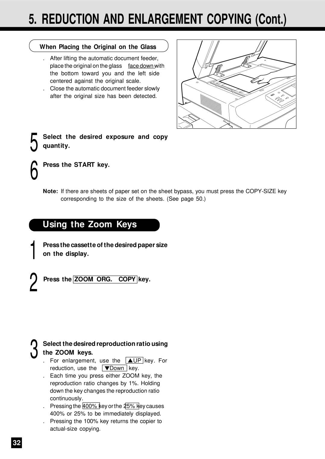 Sharp AR-650 operation manual Using the Zoom Keys 