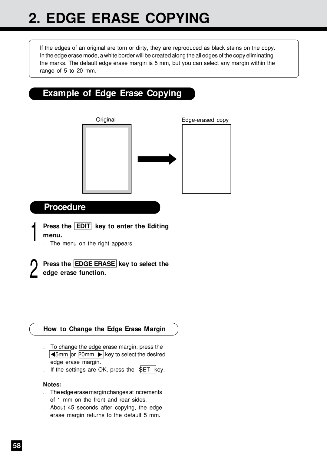 Sharp AR-650 operation manual Example of Edge Erase Copying 