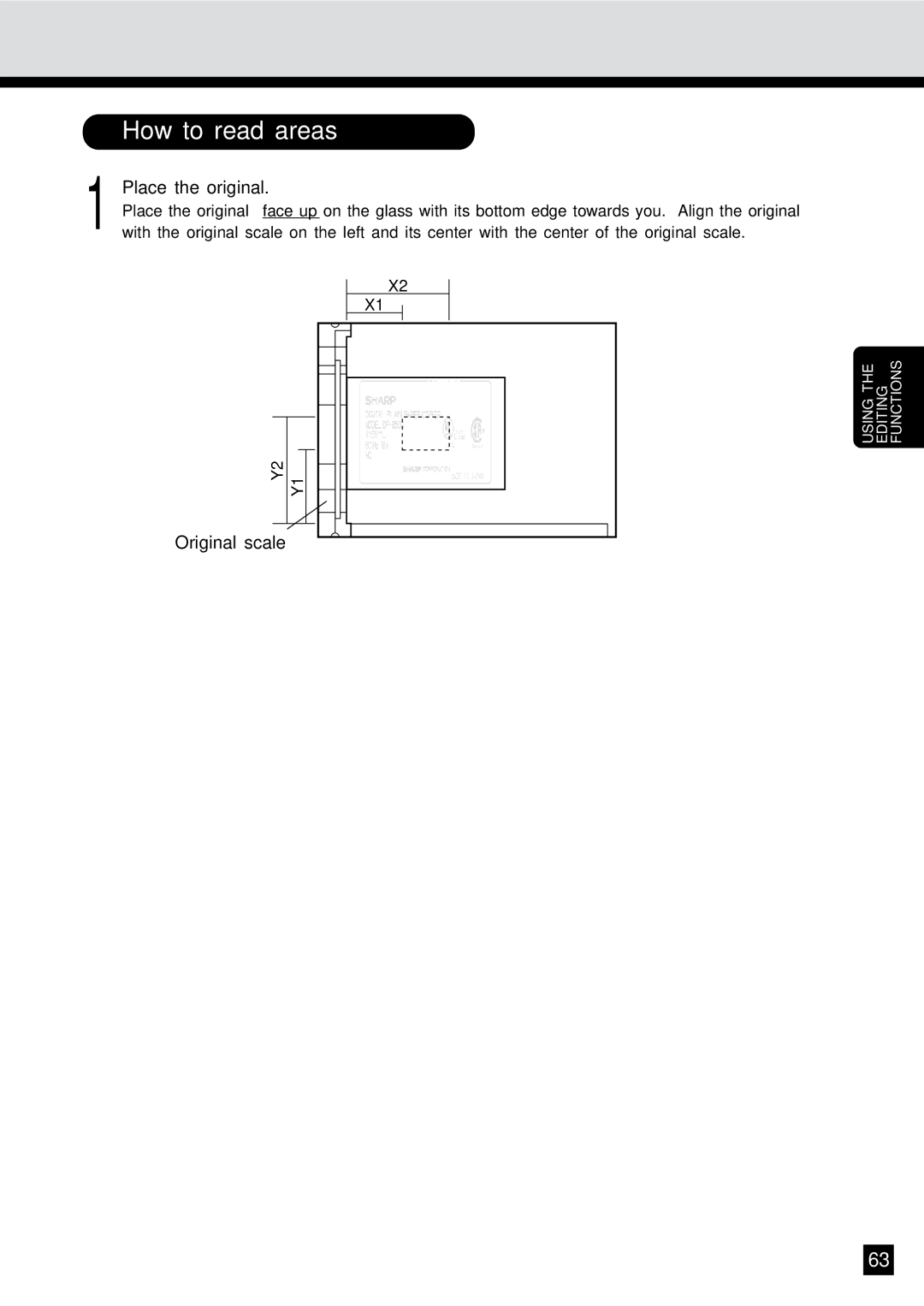 Sharp AR-650 operation manual How to read areas, Place the original, Original scale 