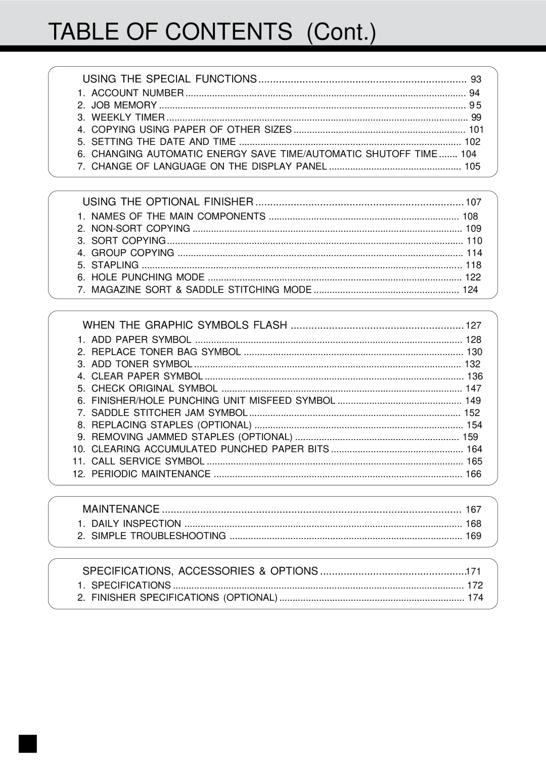 Sharp AR-650 operation manual Table of Contents 