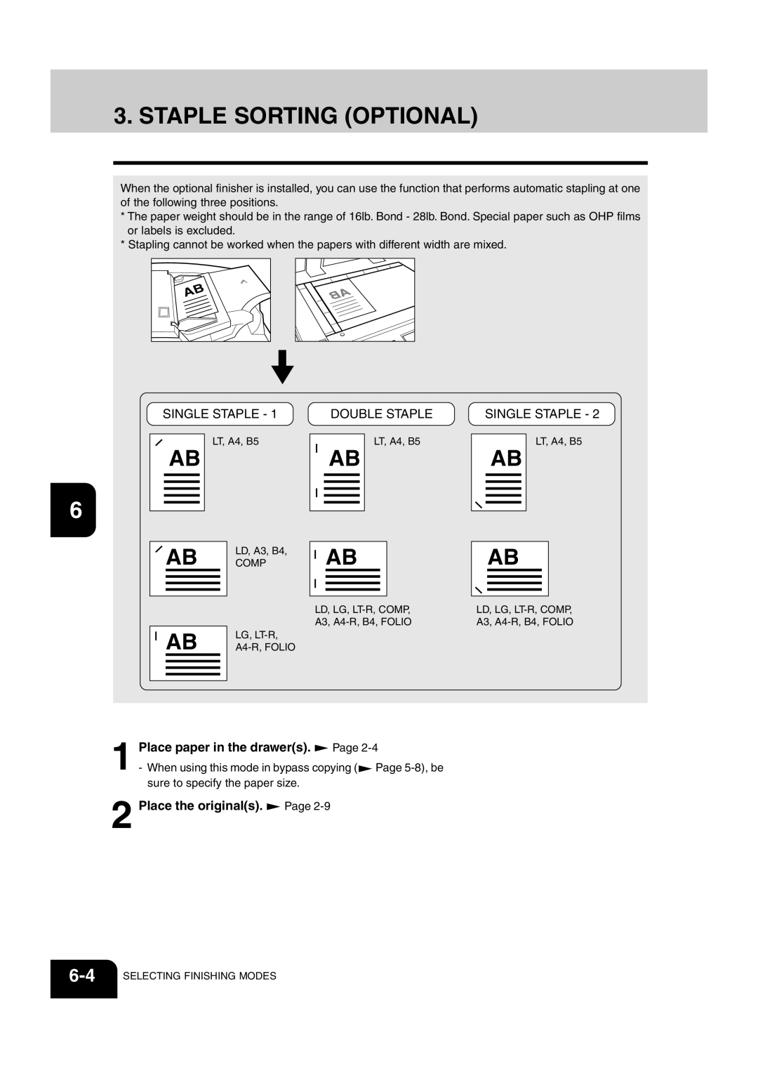 Sharp AR-651, AR-810 operation manual Staple Sorting Optional, Place paper in the drawers 