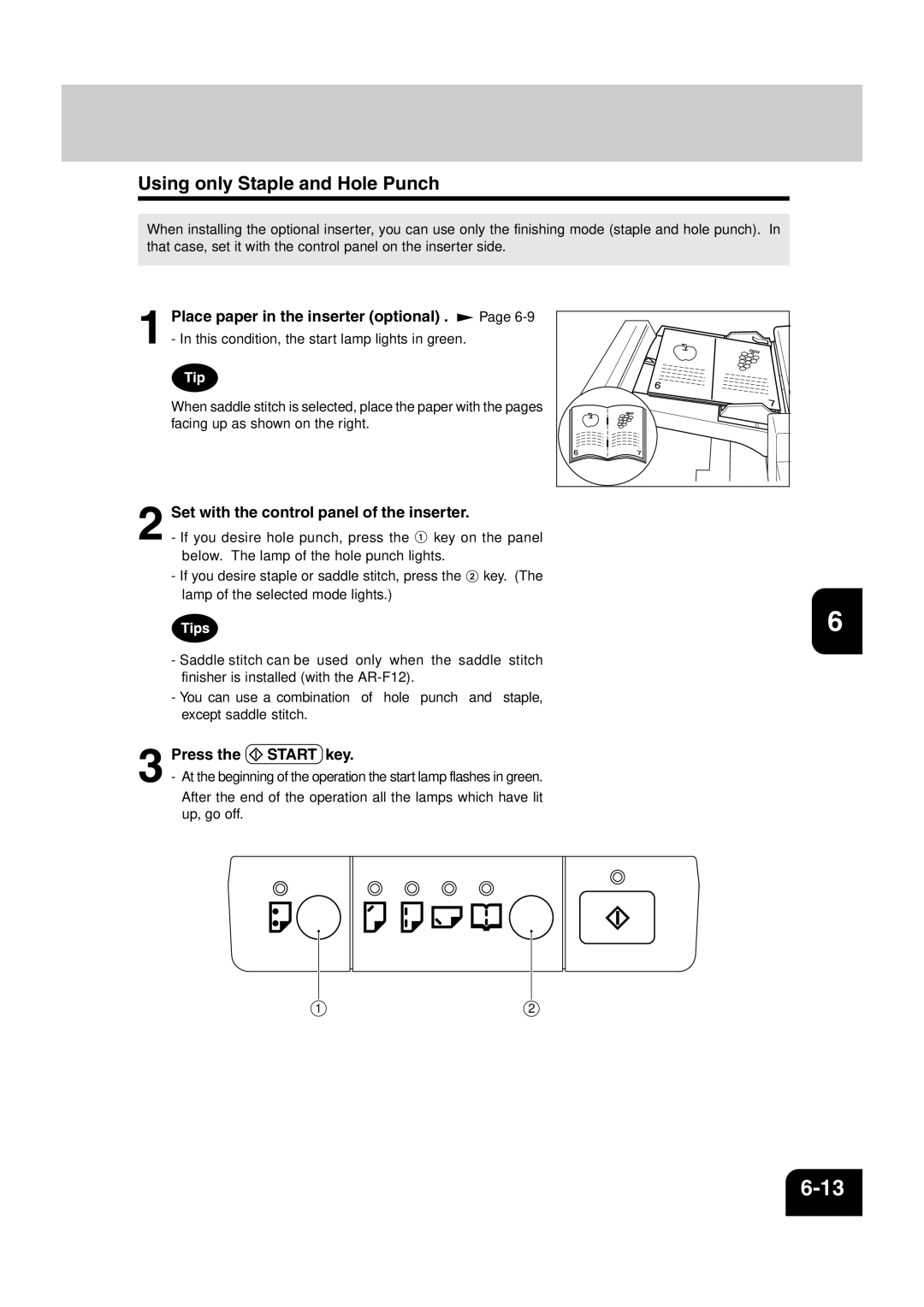 Sharp AR-810, AR-651 operation manual Using only Staple and Hole Punch, Set with the control panel of the inserter 