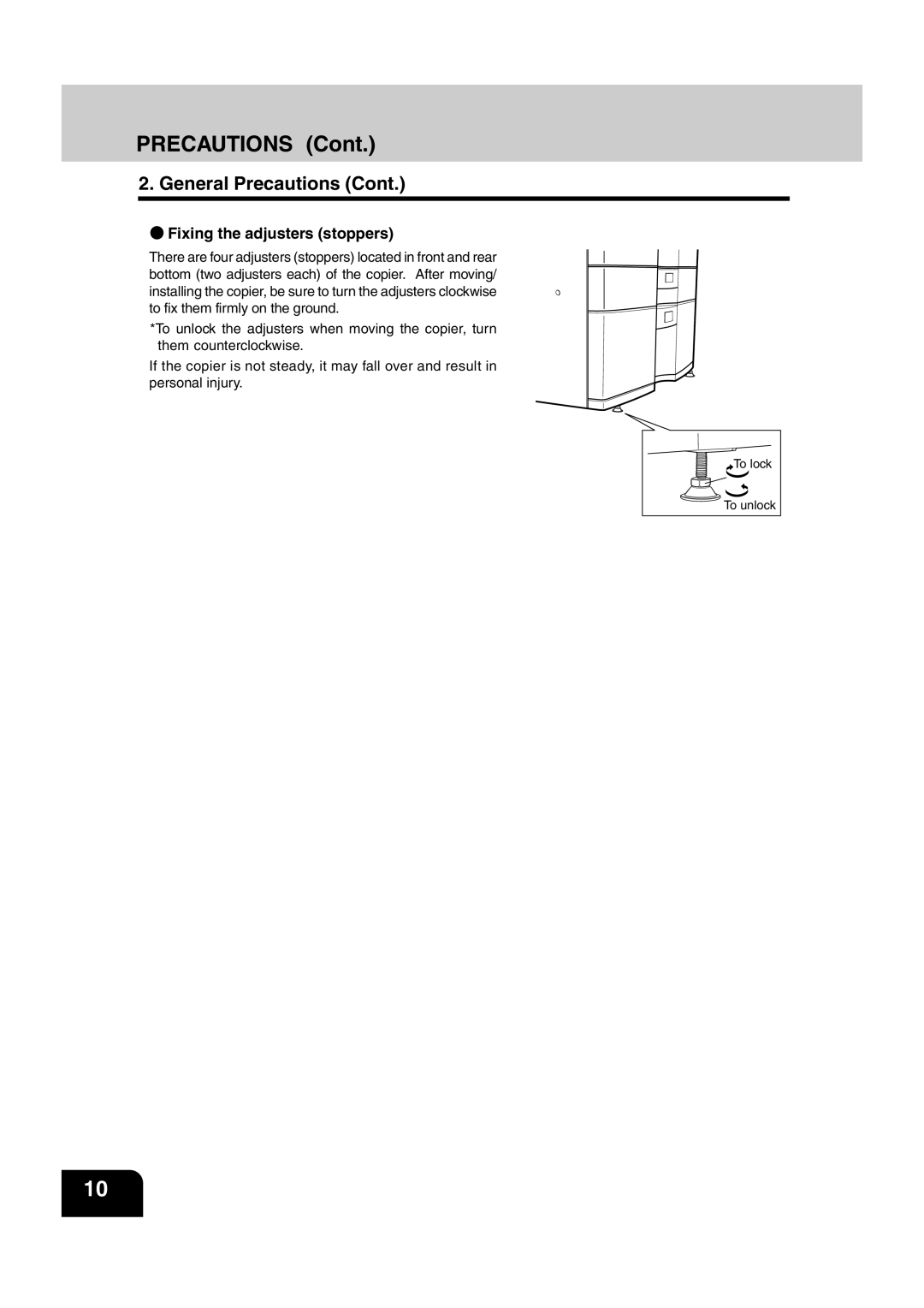 Sharp AR-651, AR-810 operation manual Fixing the adjusters stoppers 