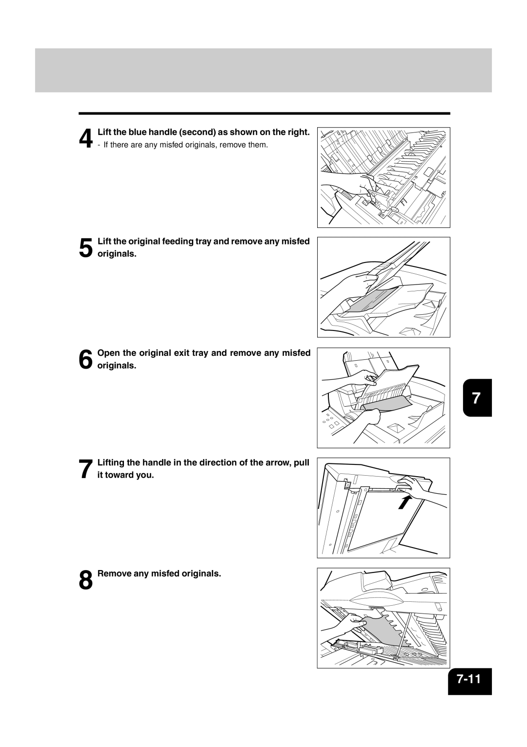 Sharp AR-810, AR-651 operation manual Lift the blue handle second as shown on the right 