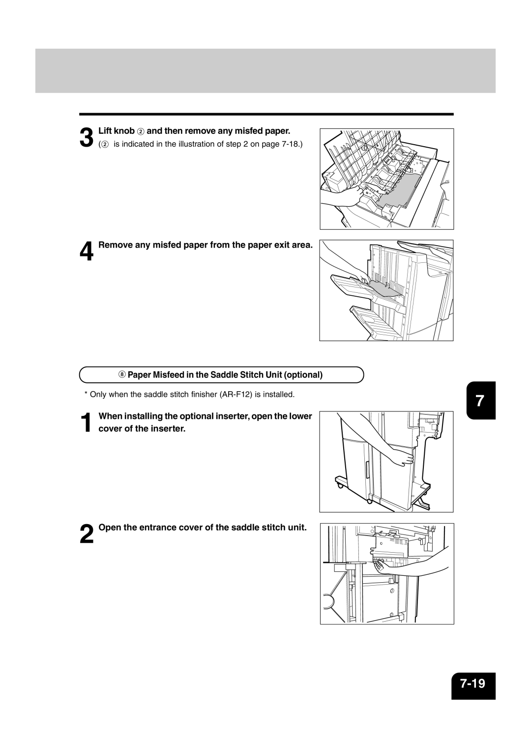 Sharp AR-810, AR-651 operation manual Lift knob and then remove any misfed paper 