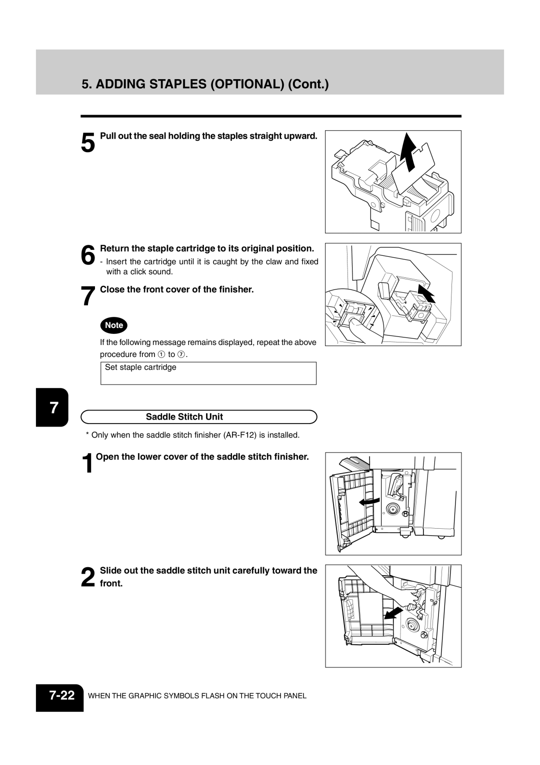 Sharp AR-651, AR-810 operation manual Adding Staples Optional, Close the front cover of the finisher, Saddle Stitch Unit 