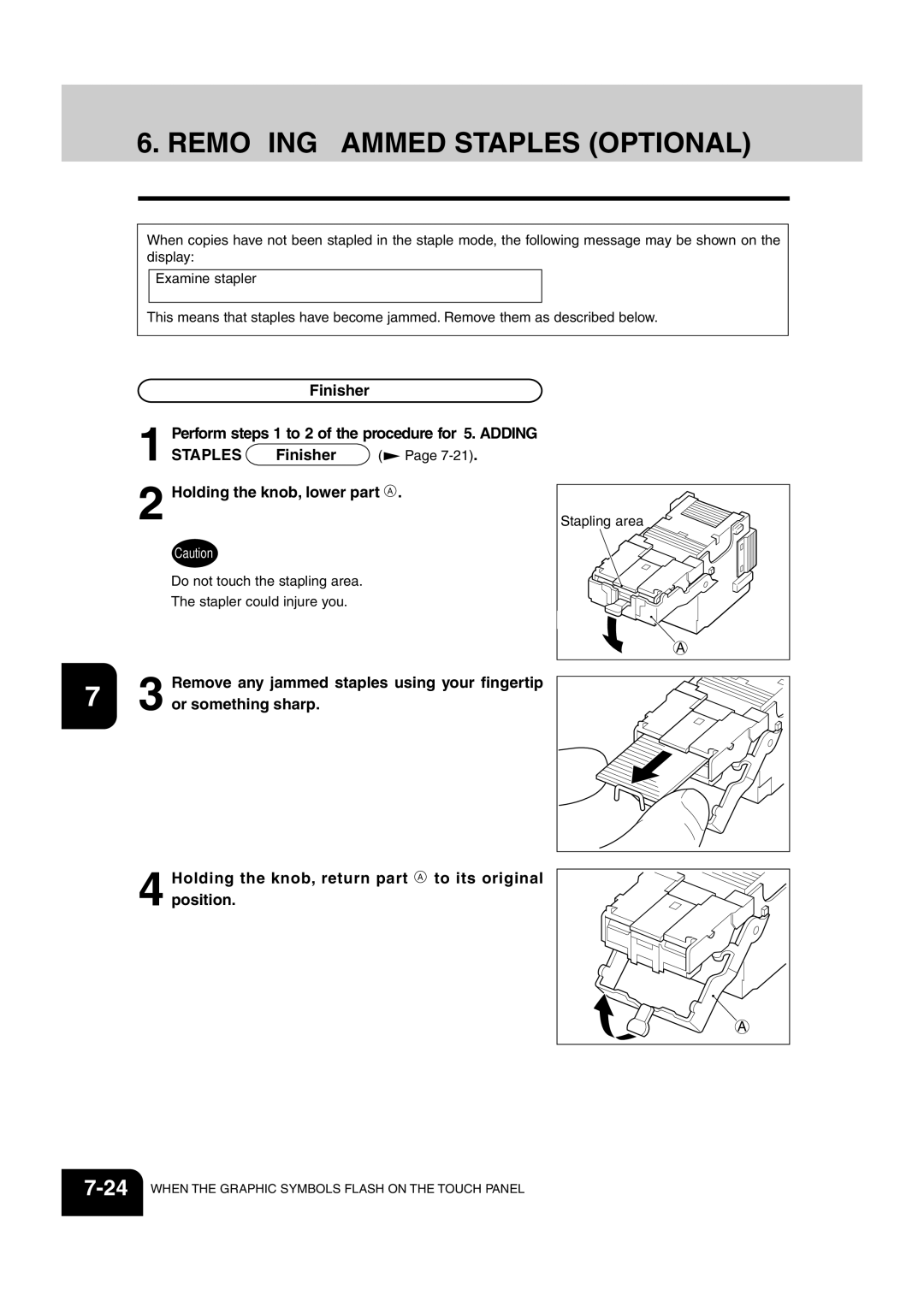 Sharp AR-651, AR-810 operation manual Removing Jammed Staples Optional 