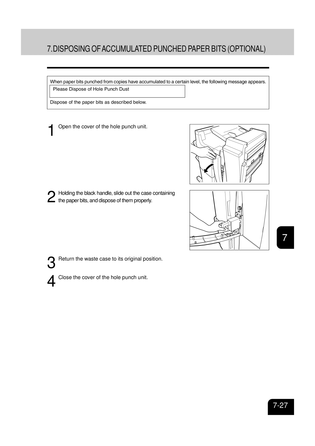 Sharp AR-810, AR-651 operation manual Disposing of Accumulated Punched Paper Bits Optional 