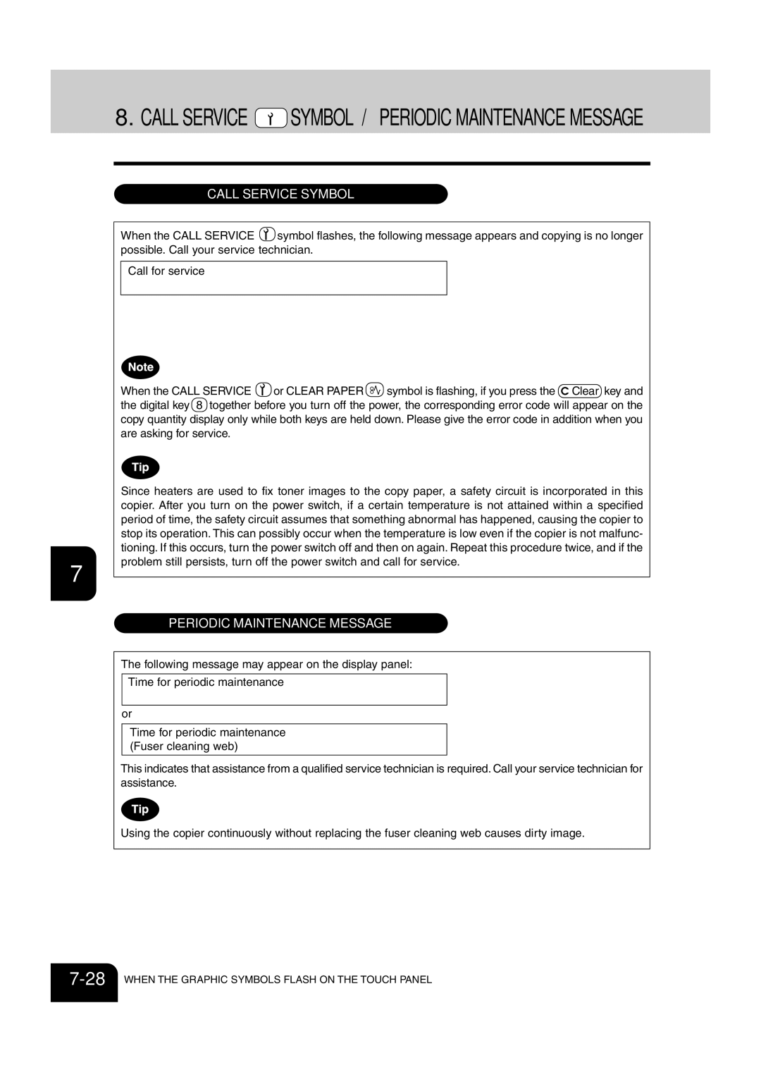 Sharp AR-651, AR-810 operation manual Call Service Symbol / Periodic Maintenance Message 