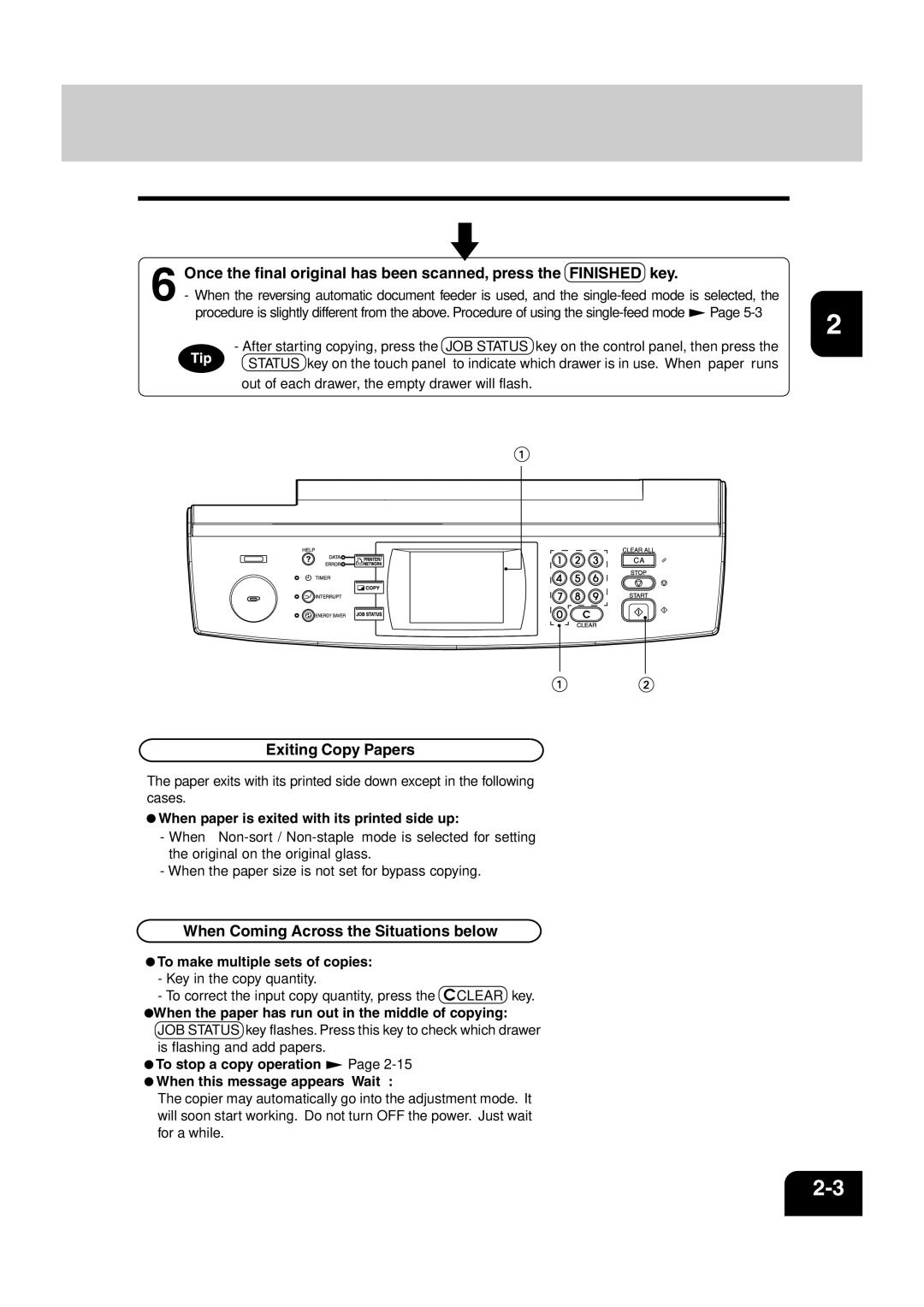 Sharp AR-810 Exiting Copy Papers, When Coming Across the Situations below, When paper is exited with its printed side up 