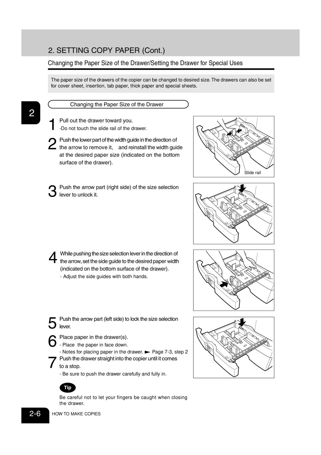 Sharp AR-651, AR-810 operation manual Setting Copy Paper, Changing the Paper Size of the Drawer 