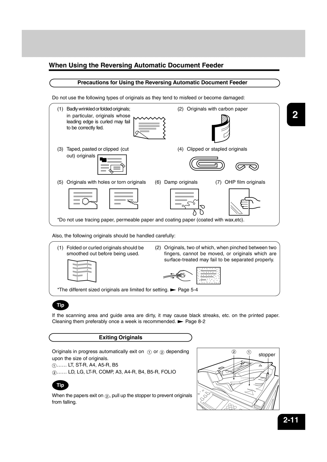 Sharp AR-810, AR-651 operation manual When Using the Reversing Automatic Document Feeder, Exiting Originals 