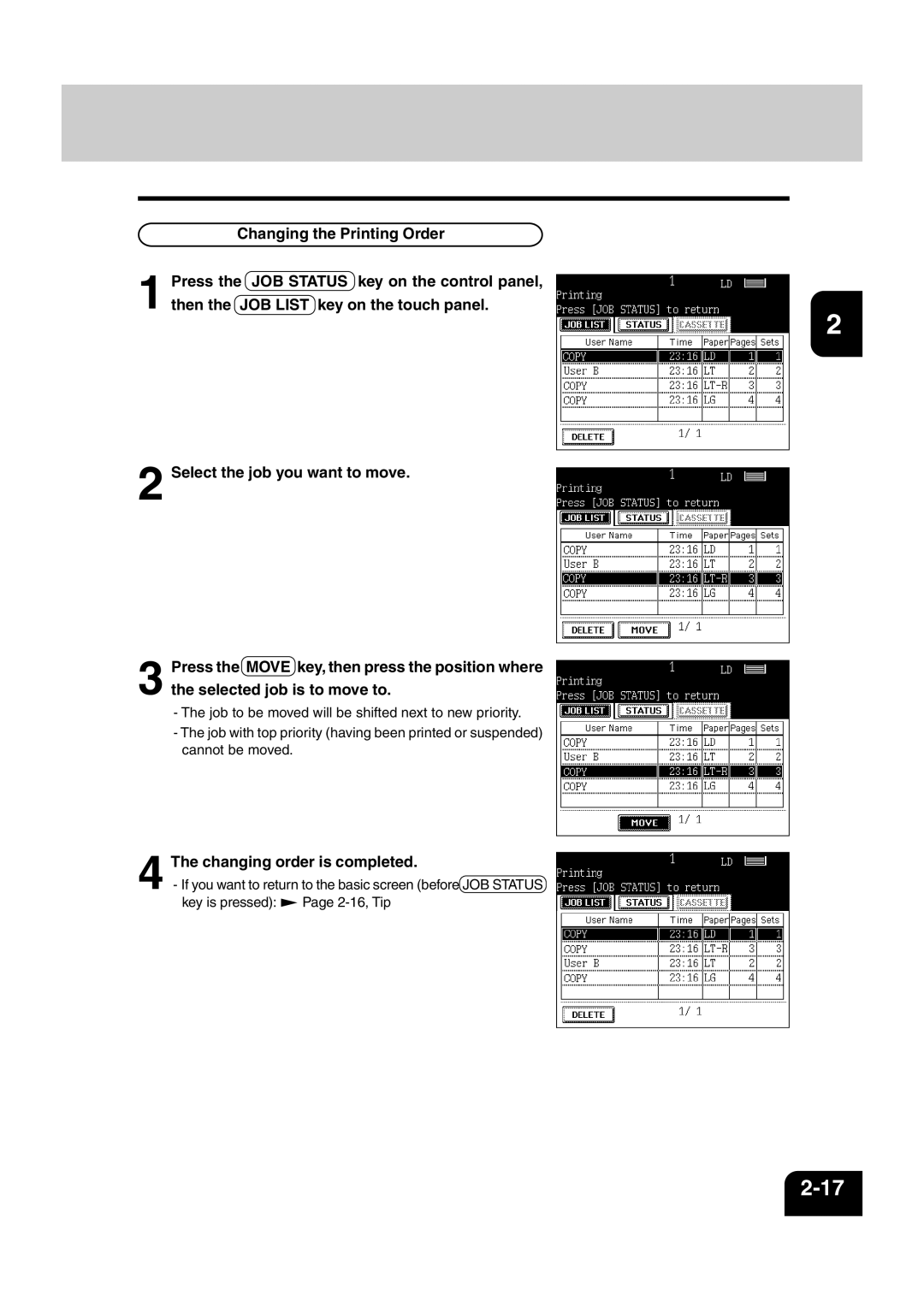 Sharp AR-810, AR-651 operation manual Changing order is completed 