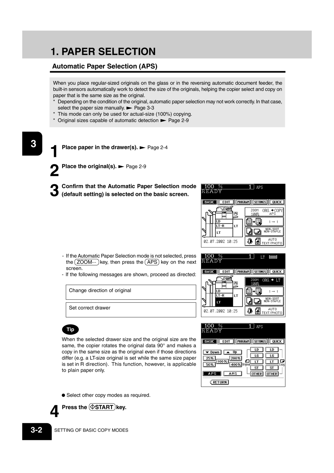 Sharp AR-651, AR-810 operation manual Automatic Paper Selection APS 