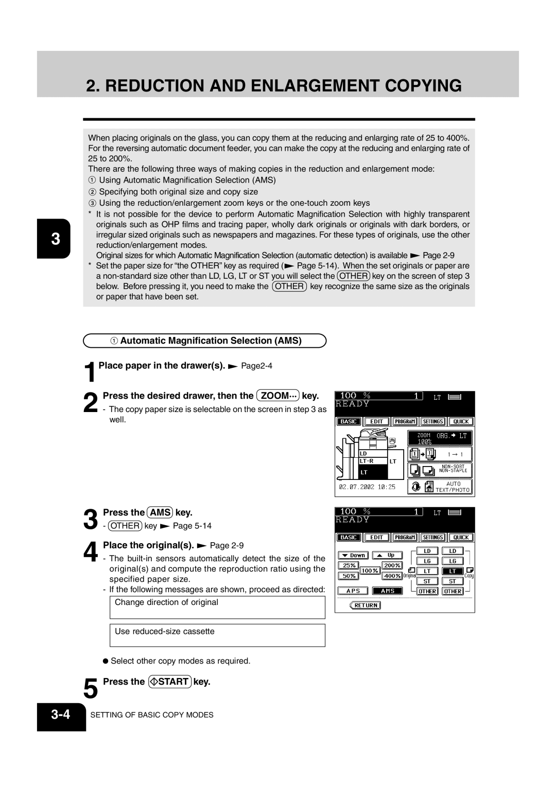 Sharp AR-651, AR-810 operation manual Reduction and Enlargement Copying, Place the originals 