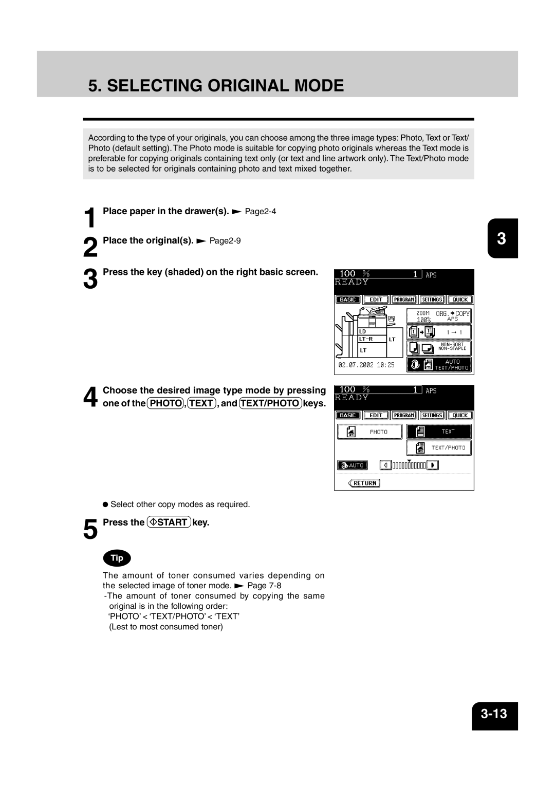 Sharp AR-810, AR-651 operation manual Selecting Original Mode, Page2-9 