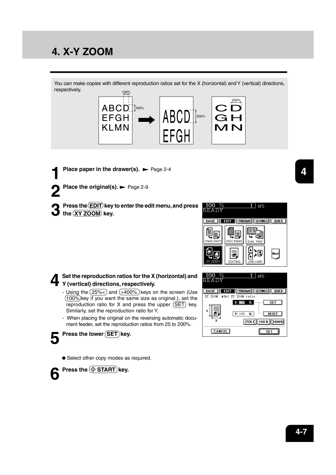 Sharp AR-810, AR-651 operation manual Y Zoom, Press the lower SET key 