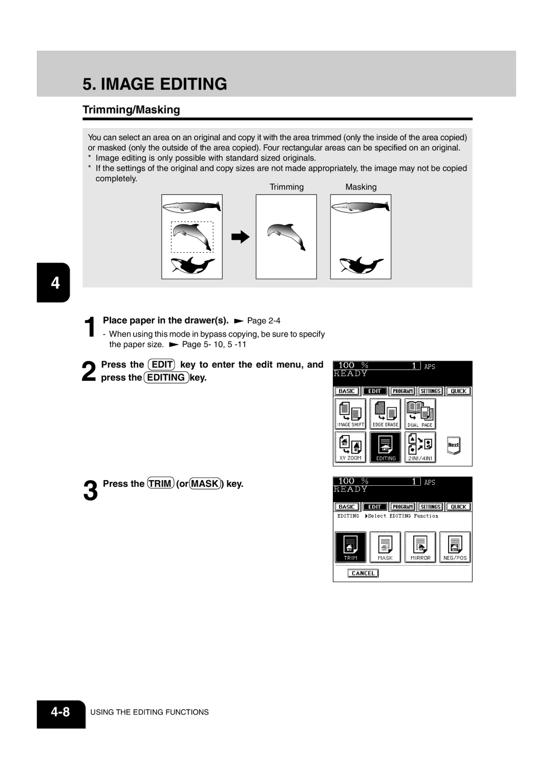 Sharp AR-651, AR-810 operation manual Image Editing, Trimming/Masking 